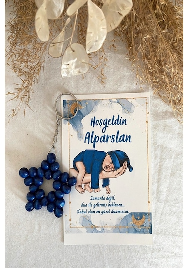 30 Adet Lacivert Bebek Konsept Kartlı Anahtarlık - Bebek Hediye