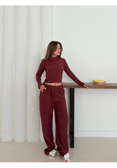 By Mop Balıkçı Yaka Örme Takım Bordo St265865 Bordo