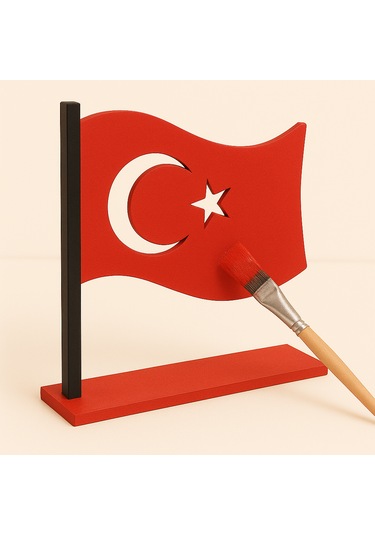 Boyanabilir Türk Bayrağı Standlı Ahşap Oyuncak Etkinlik Aktivite 10 Ad