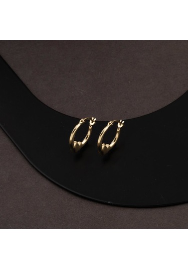 Orta Boy 14 Ayar Altın Kalp Halka Küpe Kpdl35301