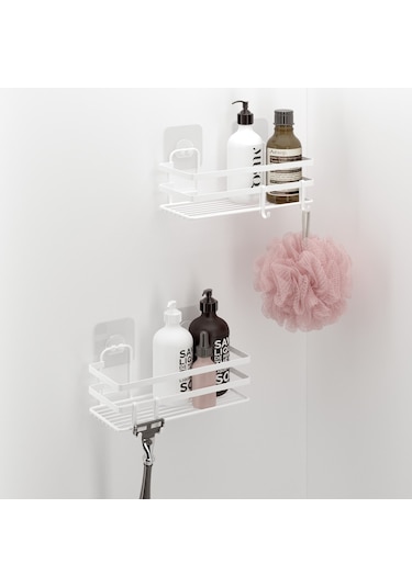 Teknotel Yapışkanlı Kancalı 2 Adet Banyo Rafı Beyaz St281h Mat Siyah