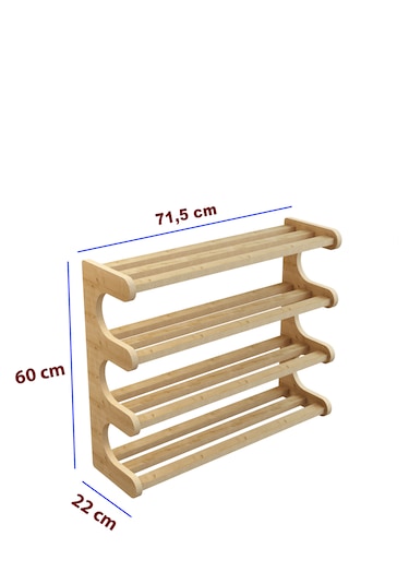 Selvi- Safir Meşe -4 Raflı Ahşap Ayakkabılık -çok Amaçlı Dekoratif Raf, Organizer Safirmeşe