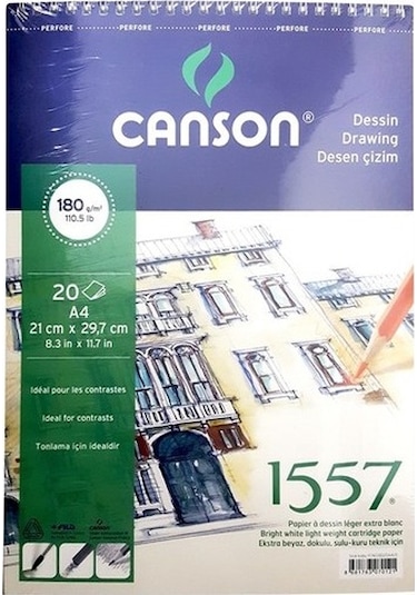 Canson 1557 180Gr A4 20 Yaprak Üstten Spiralli