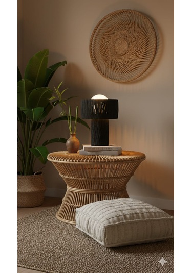 Makrome Siyah Rafya Abajur Modern Tasarım Dekoratif Masa Lambası Aydınlatma Glop Cam Abajur Siyah - Siyah