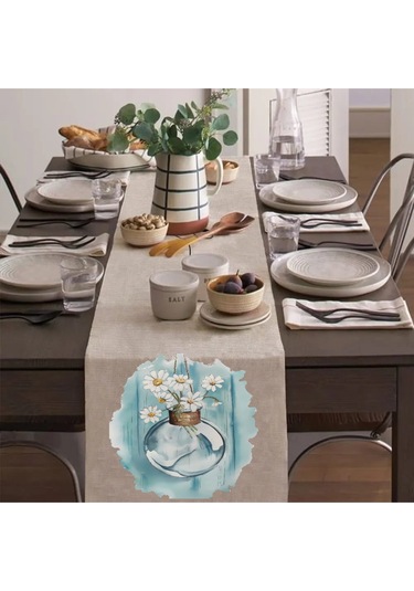 Papatyalar Runner, Runer, Masa Örtüsü, Sofranıza Zarafet Katın Runner, Masa Örtüsü Krem