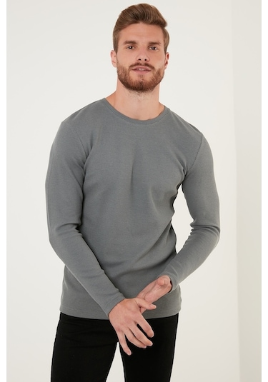 Buratti Pamuklu Bisiklet Yaka Slim Fit Basic Erkek Sweat 5905073 Açık Haki