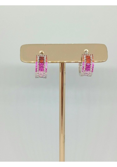 925 Ayar Gümüş Renk Geçişli Baget Taşlı Halka Küpe Çivi Model Gümüş