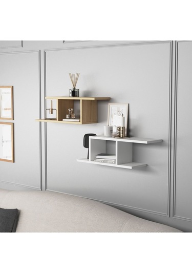 Deren Plus Duvar Rafı Beyaz Meşe