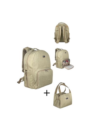 Duo Backpack For Mothers Anne Bebek Bakım Sırt Çantası Bej