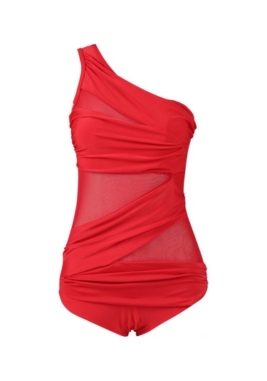 Geeroyoo Büyük Beden Kırmızı Tek Parça Bikini: Geniş Kollü Şeffaf Dokulu Yüzme Elbisesi - 4xl, Hafif Ve Dayanıklı, Spor Ve Plaj Aktivitesi İçin Diğer