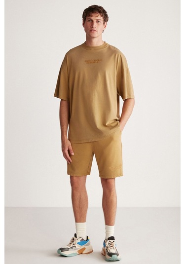 GRIMELANGE Jeffrey Erkek 2 Li Set Oversize Soluk Efektli Nakışlı Haki Alt-üst Takım Haki