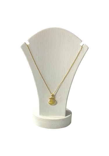 Kadın Çelik Ayyıldızlı Beyaz Zirkon Taşlı Altın Renk Kolye Çelik