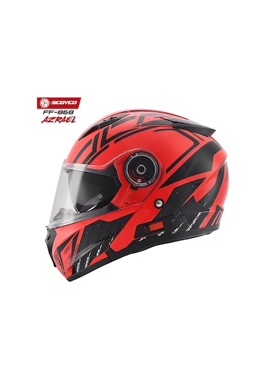 Scoyco FF-868 Azrael Güneş Vizörlü Çene Açılır Kask Kırmızı - Siyah