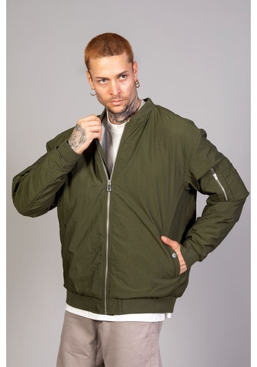 Haki Regular Fit /krinkıl Kumaş İçi Kapitone Pilot Erkek Ceke... Indıgo