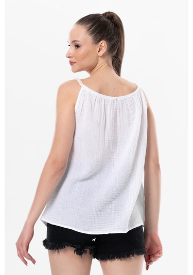 Askılı Alaçatı Yazlık Müslin Bluz Beyaz Byz-beyaz