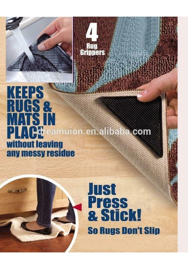 Hombey Su Geçirmez Halı Kayma Engeli, Üçgen Sabitleyici, Tekrarlı Kullanım, Silikon Malzeme, 4 Adet Ana + 4 Adet Yardımcı Sticker Diğer