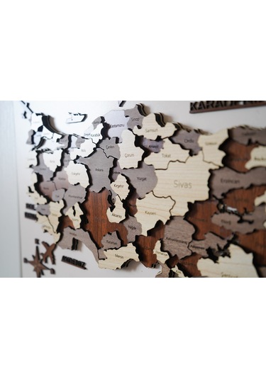 3 Boyutlu Tablo Ahşap Mdf Dekoratif Detaylı Türkiye Haritası Du