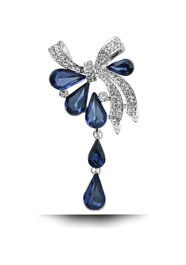 Sones Kadın Matkap Damla Kelebek Düğümlü Broş Mavi