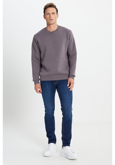 AC&Co / Altınyıldız Classics Erkek Koyu Grı Standart Fit Normal Kesim İçi Polarlı Bisiklet Yaka Sweatshirt Koyu Gri