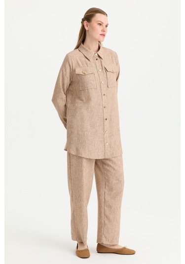 Esswaap Çift Cep Detaylı Pantolonlu Takım Camel Camel