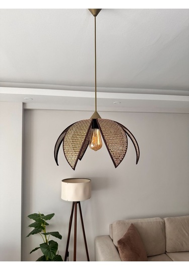 Modern Hazeran Görünümlü Yapraklı Çiçek Şeklinde Bohem Rustik Avize - Kahverengi Kahverengi