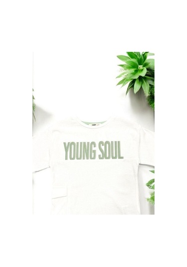 Çikoby Erkek Çocuk Pamuklu Young Yazılı Tshirt-14551 Beyaz