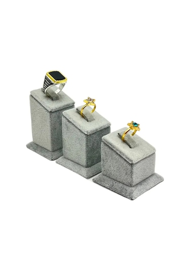 3 Kademe Yüzük Standı Süet Gri Gri