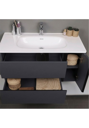 Kobos Linear 100 Cm Banyo Dolabı Seti Füme