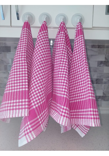 Pamuklu Fuşya Renkli Pöti Kareli 4'lü Kurulama Bezi,peçete