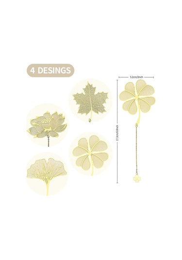 8 Adet Altın Yaprak Desenli Metal Kitap Ayracı Seti