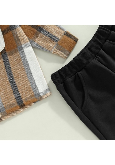 Lacivert Yürüyor Erkek Bebek Giysileri Uzun Kollu Ekose Hoodie Kazak + Eşofman Küçük Çocuk Sonbahar Kış Kıyafetler Set Tops Lacivert