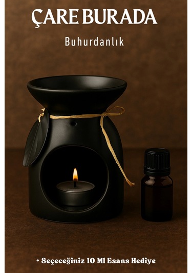 Siyah Renk Yapraklı Buhurdanlık Seçeceğiniz 10 Ml Esans Hediye