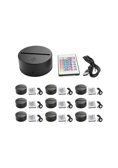 Xurunkeji 10'lu Paket 3d Gece Led Işıklı Lamba Tabanı + Uzaktan Kumanda + Usb Kablo, Akrilik Siyah İçin 16 Renk Işık Gösterisi Ekran Standı Siyah