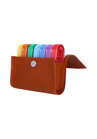 Bir Hafta 7 Küçük Kutu 28 Kafesli Hap Kutuları Tablet Konteyneri Organizatör Taşınabilir Pu Deri Kılıf Kahverengi Diğer