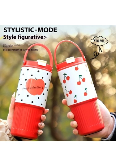 Brightnova Powder Blue Grid 24 01oz 30oz Princess Temalı Paslanmaz Çelik Termos Matara Seyahat Bardağı 07 Beyaz