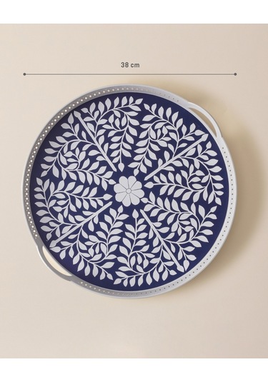 Delit Yuvarlak Örgü Tepsi - Lacivert/beyaz Çok Renkli