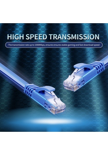 Xiyyadms Ev İçi Kategori 6 Cat6 Düz Makyaj Kablosu - Rj45 Arayüzlü 1000mbps 1000mhz Hızlı Ağ Bağlantısı, 20 Metre Mavi Saf Bakır Telve