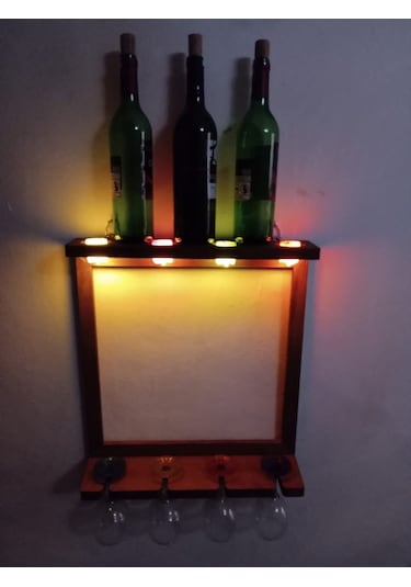 Bahat Ahşap Kayın Ağacı Işıklı Mumlu Ledli Şaraplık 44 x 50 CM