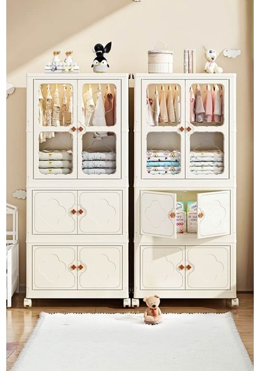 Piev Çok Amaçlı Büyük Hacimli Tekerlekli Katlanabilir 3 Katlı Saklama Kabı Gardırop Organizer Antrasit Antrasit