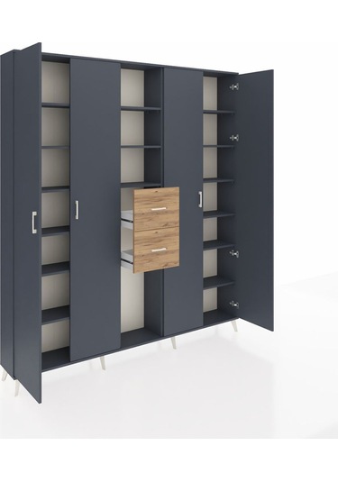 Arges Dolap 15 Raflı 2 Çekmeceli 4 Kapaklı 220x30x243 Antrasit-antrasit/çam Antrasıt/atlas Çam