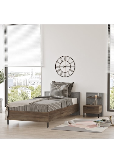 Robin Home Dream Genç Odası Takımı 2'Li Set Karyola Komodin Kahve Kahverengi