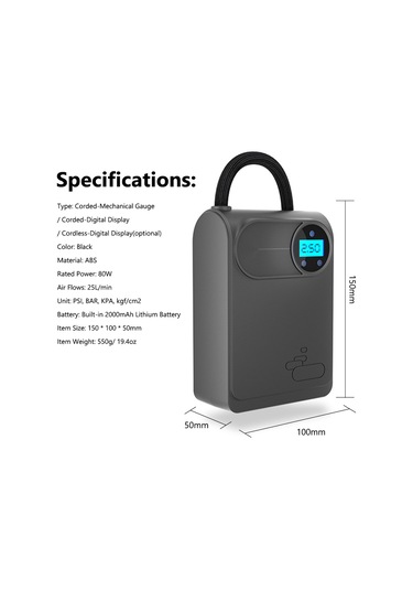 Yaozixa Siyah Kablolu Dijital Gösterge Li Çak Pompa - Otomatik Durdurma, 4 Basınç Birimi, 4 Fonk Si Stemli , Hızlı Enflasyon, Kolay Kullanim