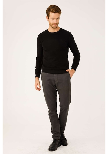 İgs Erkek Siyah Standart Bisiklet Yaka  Triko Siyah