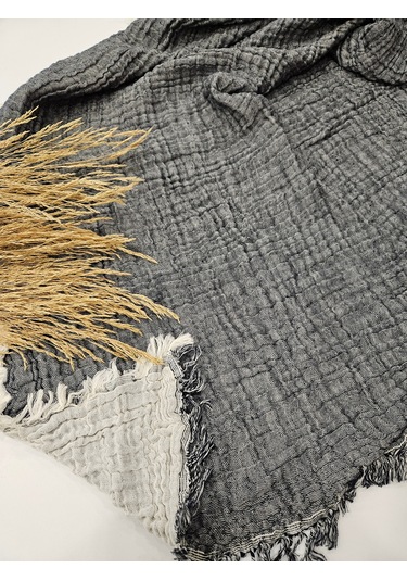 Antrasit Renk 4 Katlı Çift Taraflı Çift Kişilik Müslin Battaniye %100 Pamuk 230x240 Cm Antrasit