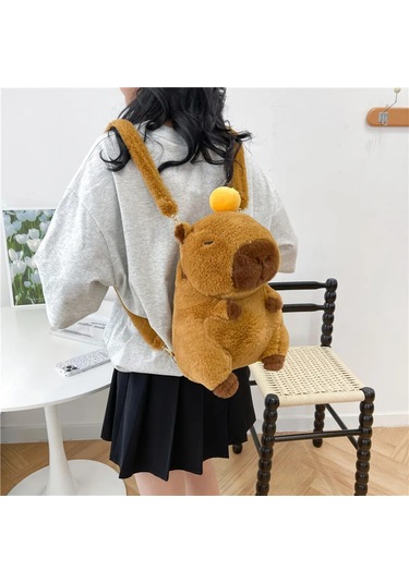 Sevimli Yumuşak Peluş Kapibara Sırt Çantası Kız Moda Kadınlar Bej