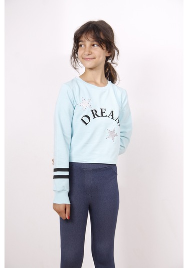 Toontoy Kız Çocuk Yıldızlı Dream Baskılı Sweatshirt Su Yeşili