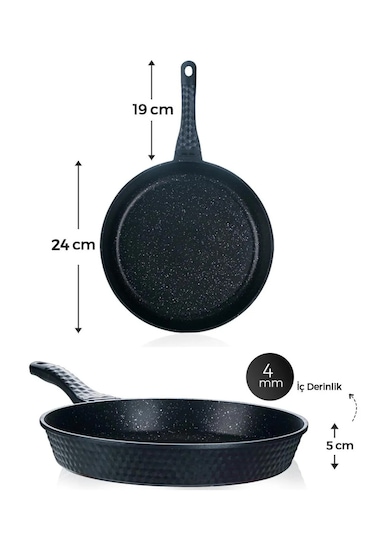 Leony 3 Parça Tava Seti 20 CM-24 CM-28 CM Siyah Döküm Granit Kaplama