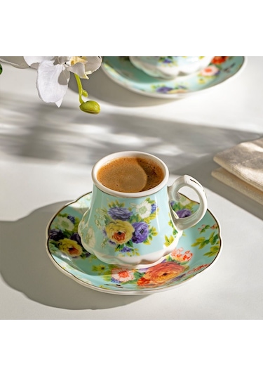 Nehir Masal 6 Kişilik 12 Parça Porselen Kahve Fincan Takımı