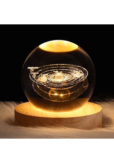 Mufunye Yaratıcı Dekoratif Usb Aydınlık Ay Galaksi Kristal Top Gece Lambası Masaüstü Süsleri Öğrenci Günü Leri İçin Masif Ahşap Işık Lamba Tabanı Güneş Sistemi 6cm 003 Diğer