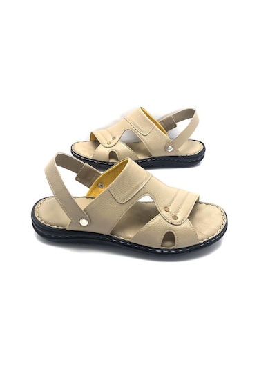 Derilax Hakiki Deri Tam Ortopedik Masajlı Erkek Sandalet Bej